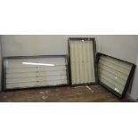 Three display cabinets with removeable glass fronts and shelves, one 50 x 104cm, the others being