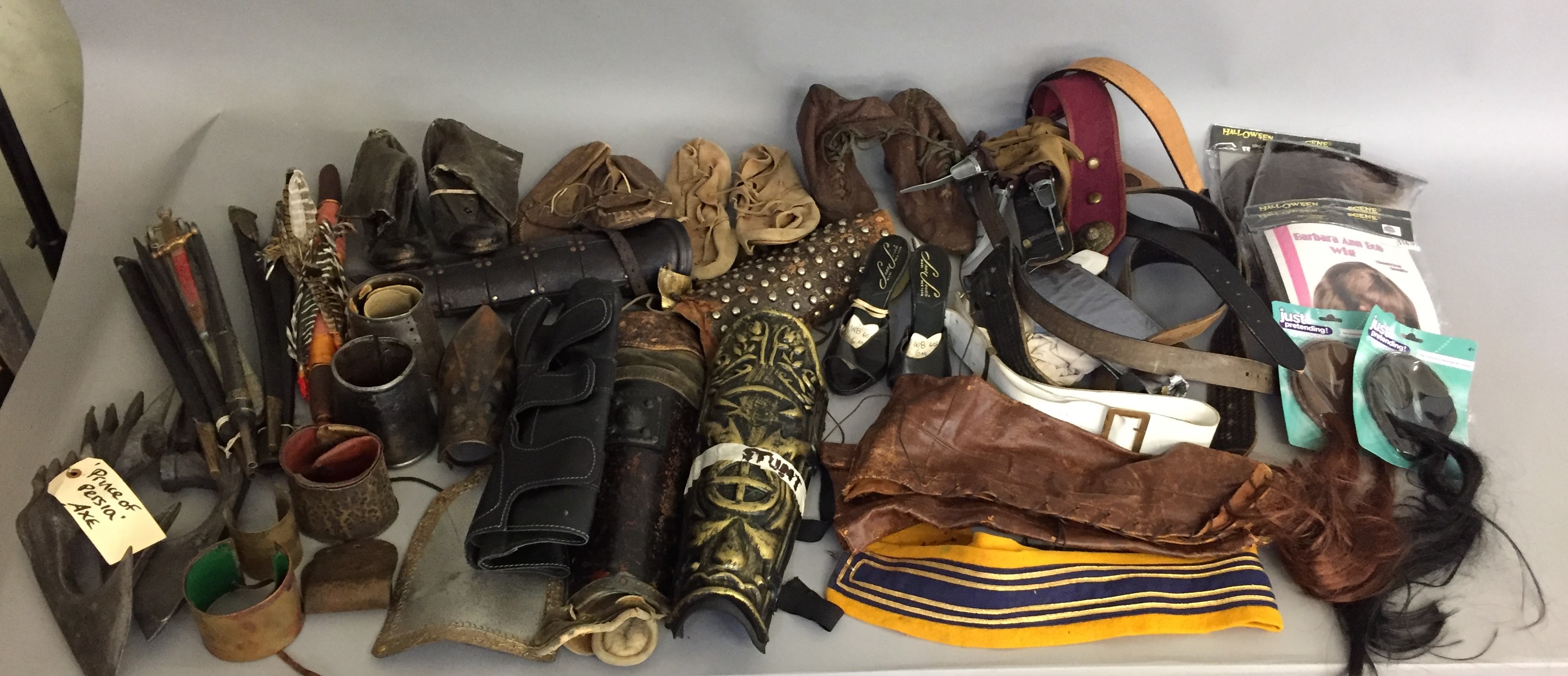 Ex-studio large collection of film prop helmets, hats, masks, belts, wigs, shoes, American flags, - Image 2 of 8