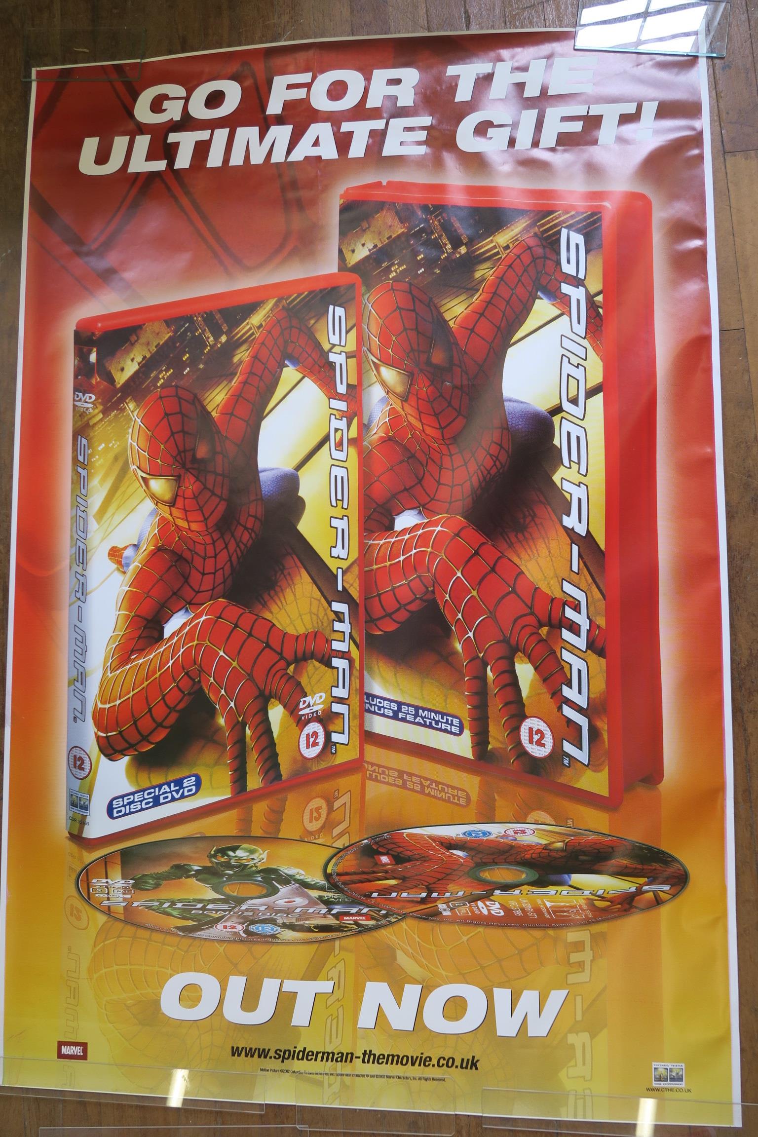 Two Spider-man DVD release large posters rolled double-sided featuring Marvel's Spider-man and the