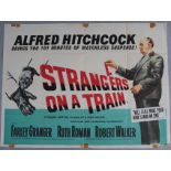 Strangers on a Train re-release British Quad film poster from director Alfred Hitchcock starring