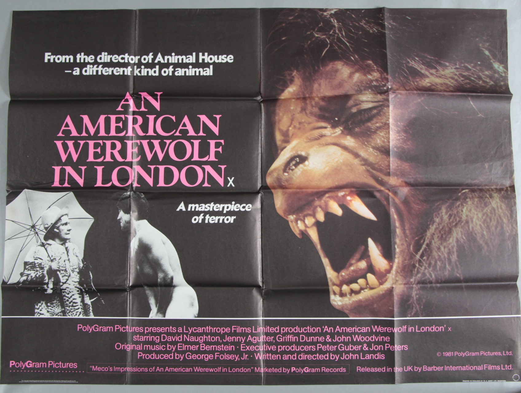 An American Werewolf in London original 1981 British Quad cinema poster from director John Landis