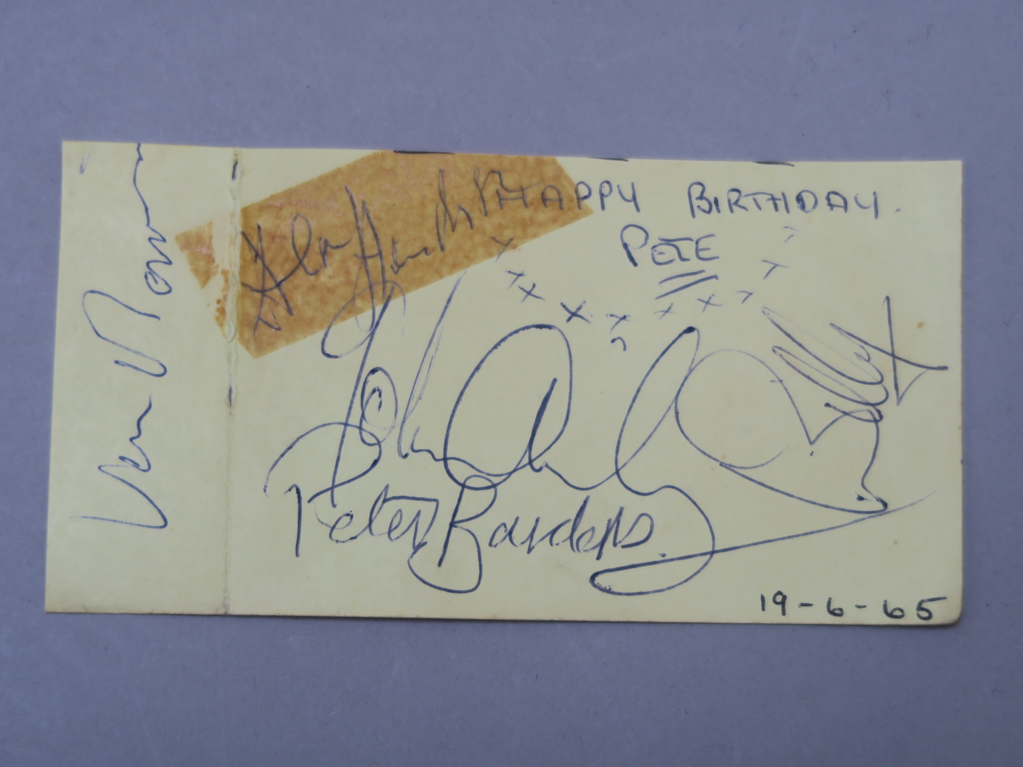 Van Morrison and band ''Them'' signatures on yellow autograph card dated 19/6/1965 following the - Image 2 of 2