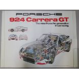 Car posters including Porsche 924 Carrera GT rolled poster printed in Germany August 1980 with art