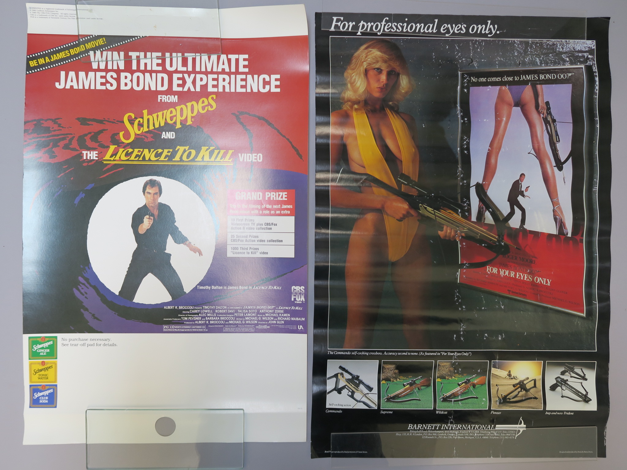 James Bond promotional posters including Schweppes Licence to Kill competition video poster