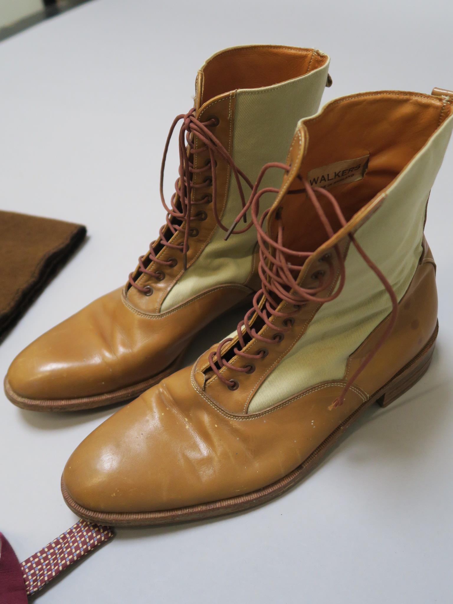 The Rolling Stones Charlie Watts Pale Tan Leather Lace-up boots, Bow Tie, Scarf,  circa 1960/70's - Image 4 of 5