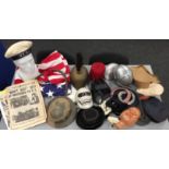 Ex-studio large collection of film prop helmets, hats, masks, belts, wigs, shoes, American flags,