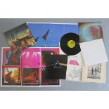 Pink Floyd vinyl LP records Meddle, Dark side of the Moon, The Wall, Wish you were here, Relics, and