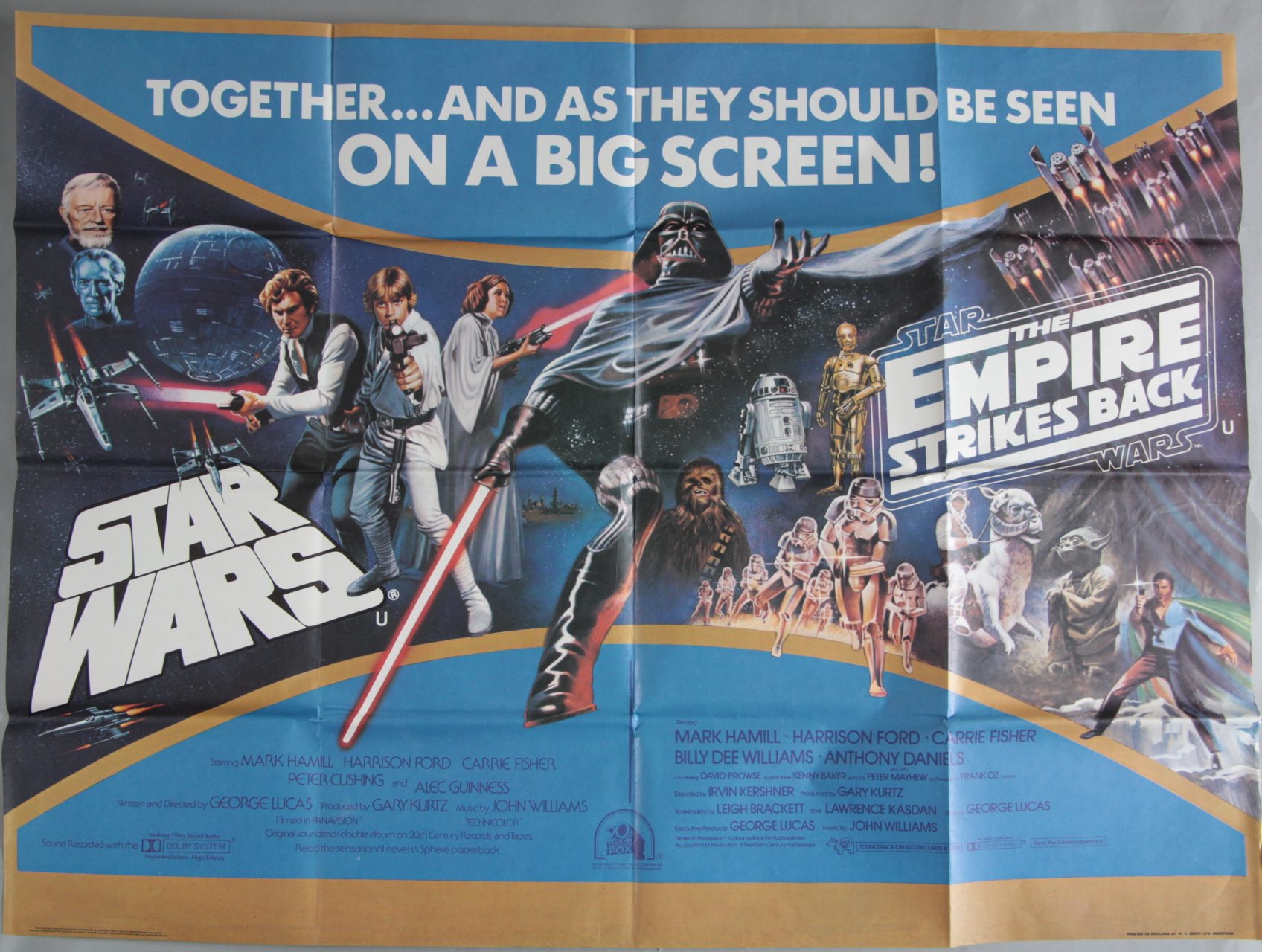 Star Wars / The Empire Strikes Back UK double-bill film poster picturing Darth Vader, Luke