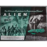 Various British Quad film posters to include Alien is back with The Fog double-bill (X cert felted
