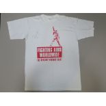 Roger Taylor (drummer) signed white t-shirt with red picture of Freddie Mercury from Queen in