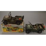 A boxed Minic Clockwork Jeep No.2, overall G with jerry can but missing key in F/G but complete