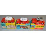 3 Corgi Toys BMC Mini Cooper 'S' diecast Rally Car models including 321 1965 Monte Carlo Rally RN '