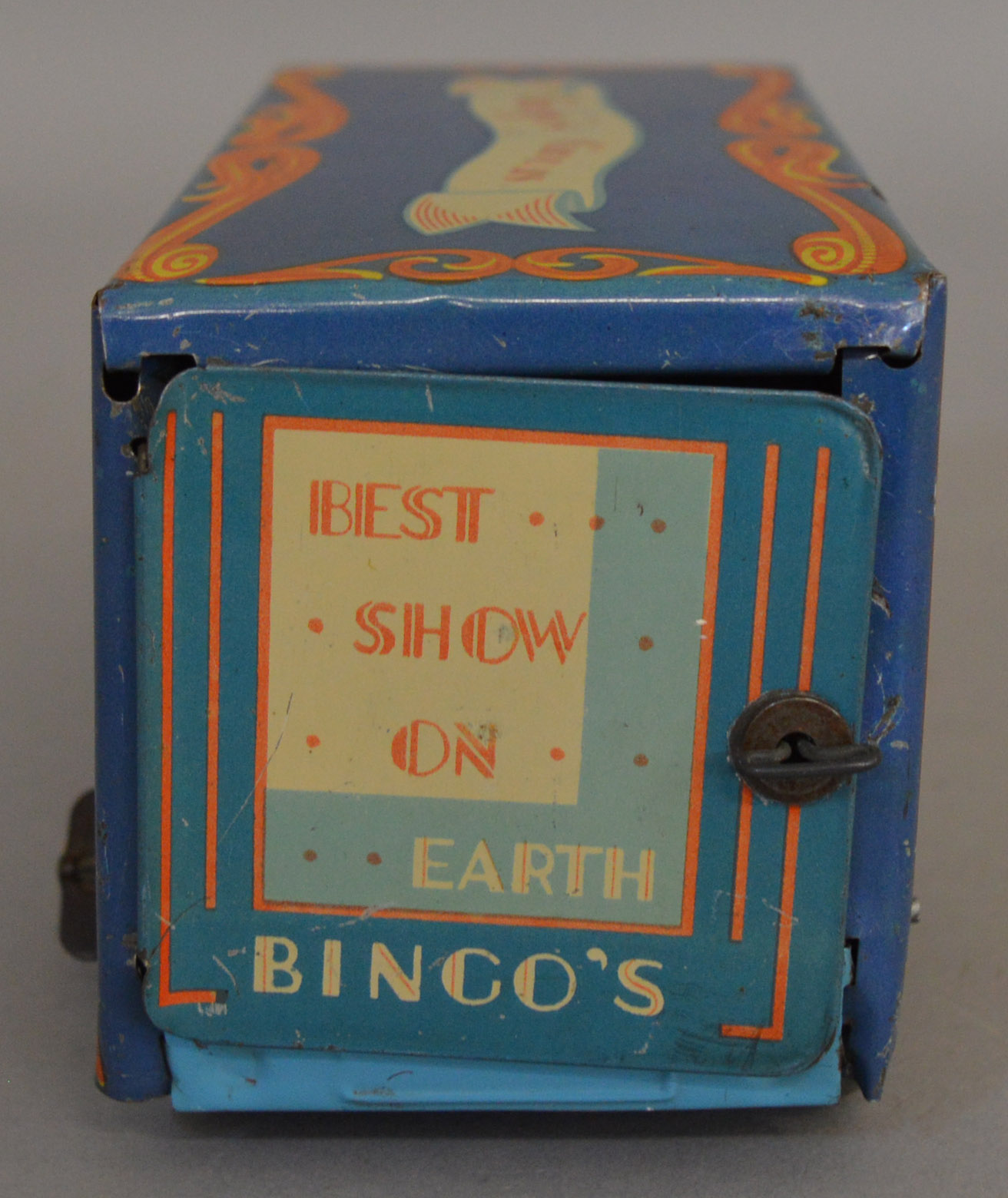 An unboxed and attractively lithographed  Mettoy tinplate 'Bingo's Circus'  six wheel Van with - Image 2 of 5