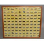 A framed and glazed display of 100 Matchboxes, the picture on each box depicting a different British