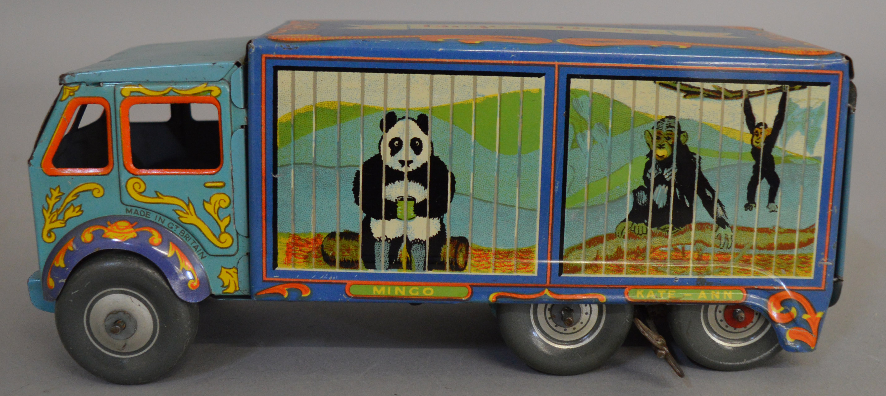 An unboxed and attractively lithographed  Mettoy tinplate 'Bingo's Circus'  six wheel Van with