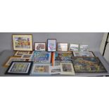 A selection of  framed transport related prints, trade cards, Circus Posters etc. together with four