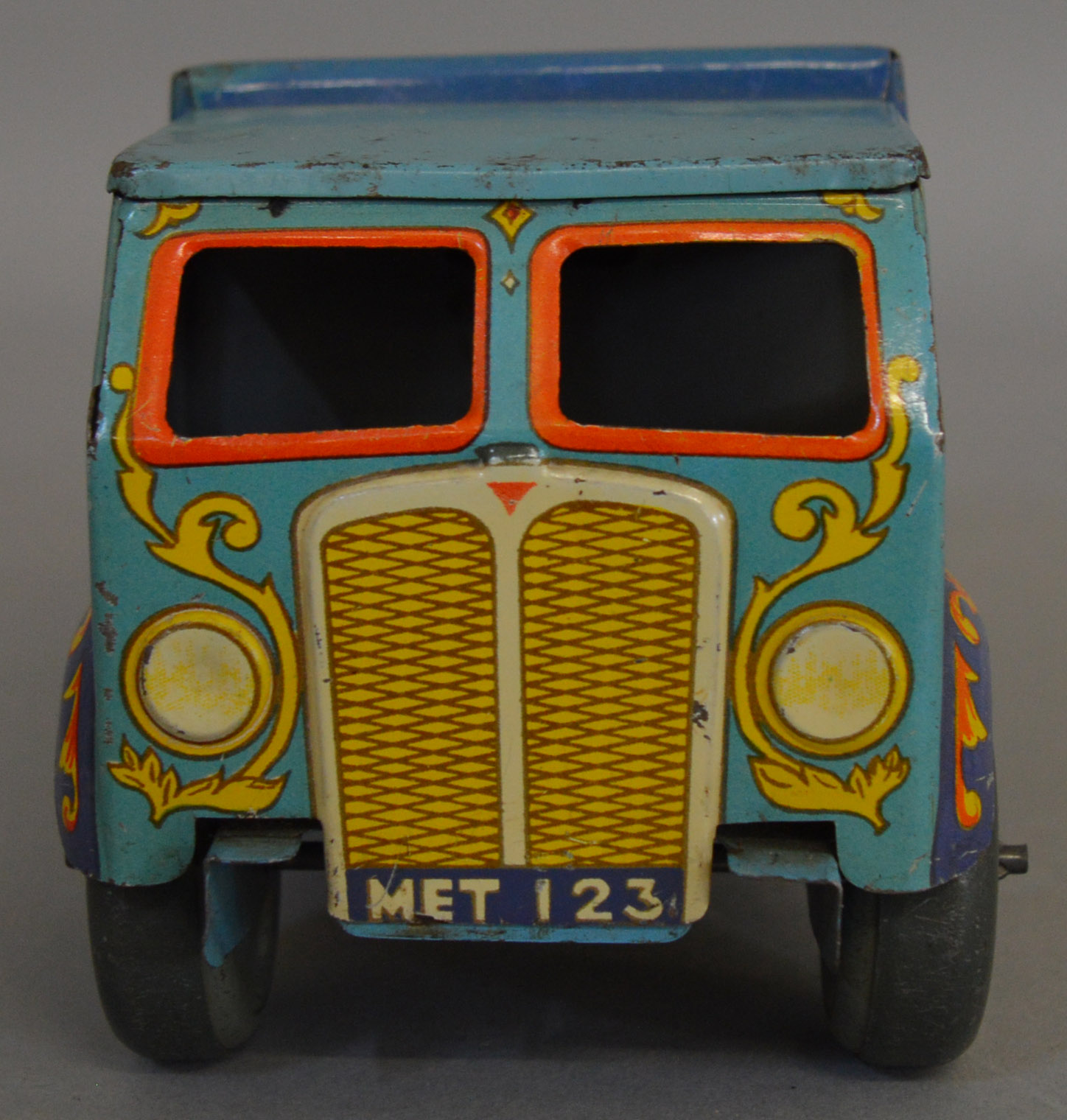 An unboxed and attractively lithographed  Mettoy tinplate 'Bingo's Circus'  six wheel Van with - Image 4 of 5