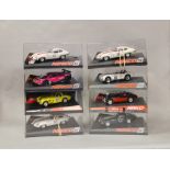 8 boxed Ninco slot cars, which includes; #50585 AC Cobra BP, #50596 Jaguar E-Type Coupe Sebring