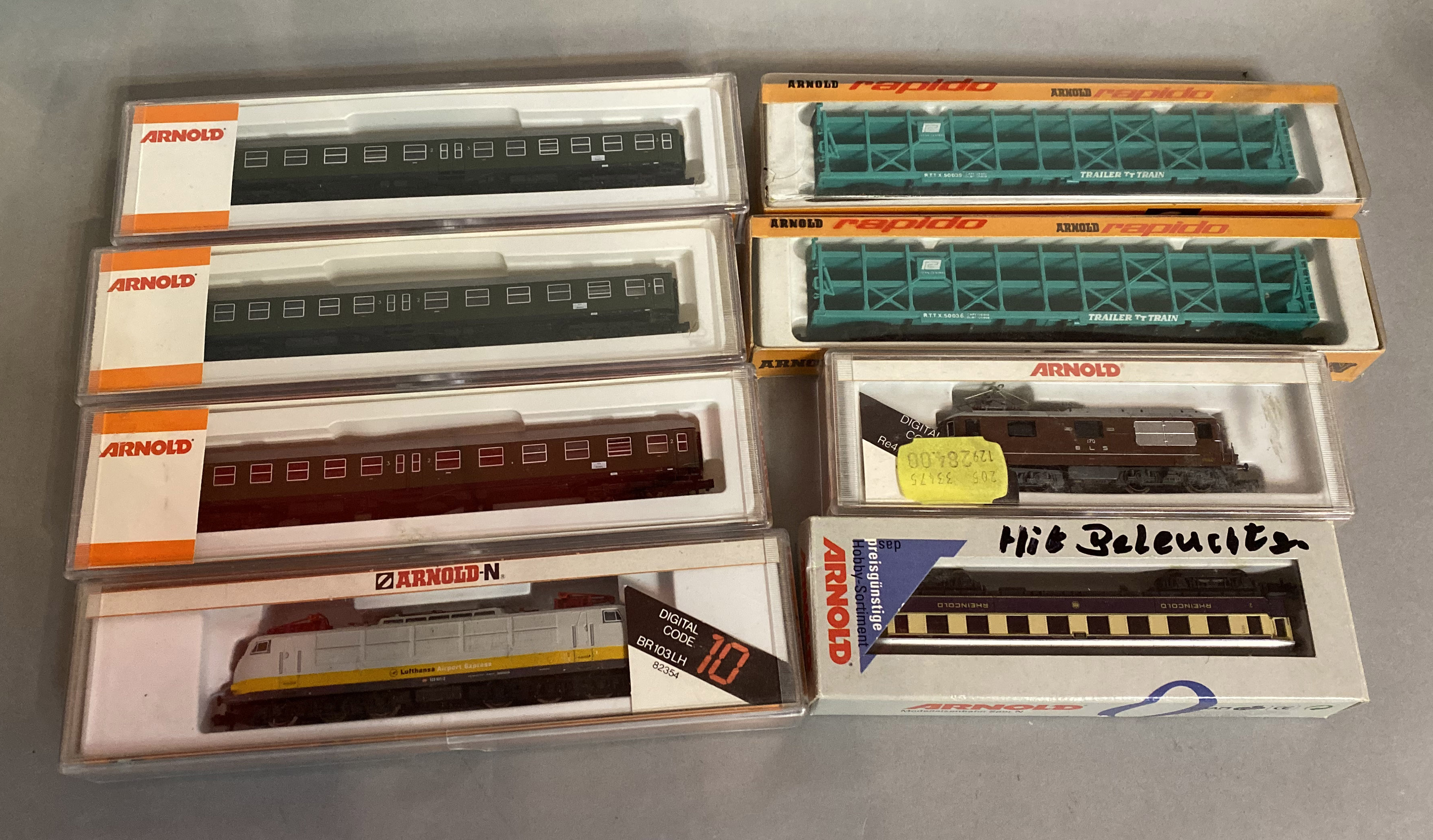 Ex-Shop Stock N gauge Arnold x8 includes coaches, locomotives and rolling stock; #82354, #82414 #