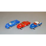 3 unboxed scarce French Scalextric slot car models including C1 Alpine Renault and  2 x C2 Matra Jet