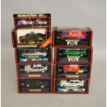 8 boxed slot car models by Scalextric, which includes; Batmobile #C465, Joker's Porsche C.466,