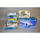 12 boxed Italeri plastic model kits in 1:72 scale, including Helicopters, Fixed Wing Aircraft and