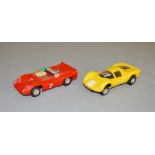 2 unboxed 1970's Scalextric slot cars, Ferrari and Electra, both rare colour variants. (2)