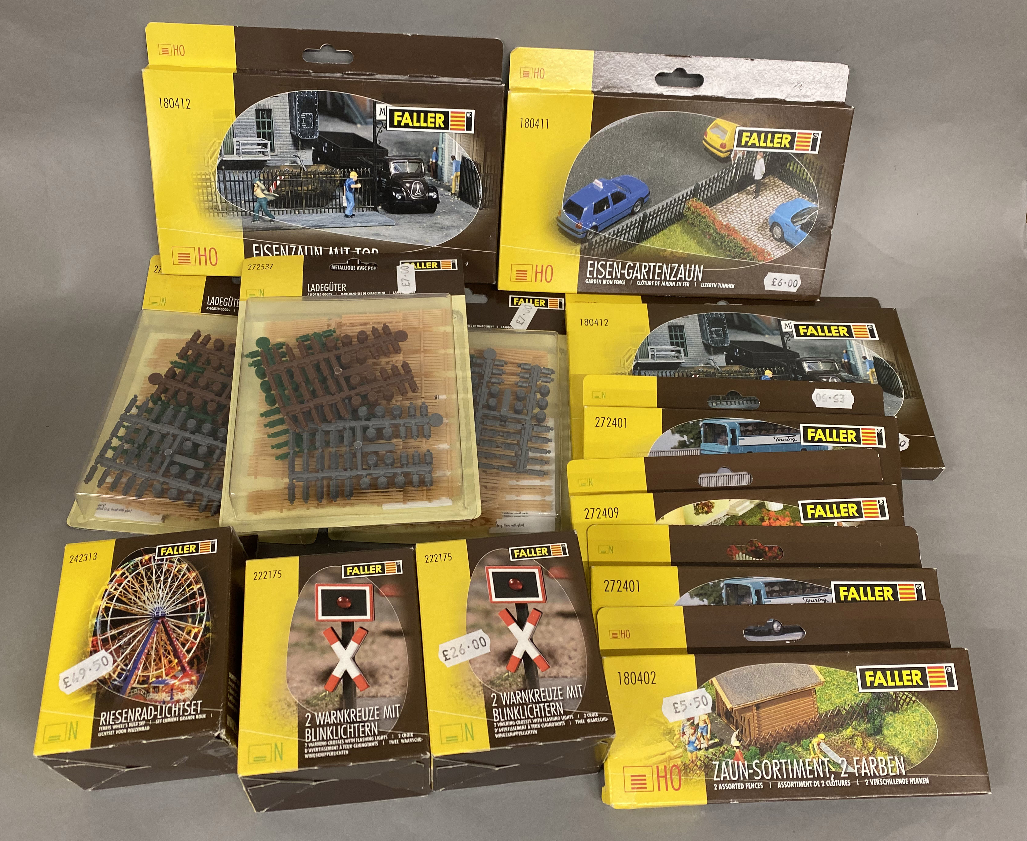 Ex Shop Stock 13 accessory packs by Faller for HO and N gauge, which includes; Ferris Wheel bulb