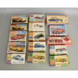 14 boxed vintage plastic model car kits by Pyro, Monogram and others including Road and Race cars,