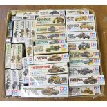 35 boxed Tamiya Military Vehicle kits  mostly in 1:35 scale including Panther Tank, German Cargo