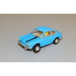 An unboxed rare Scalextric Mexican Fiat TC-850 slot car in blue.