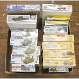 16 boxed Military themed model kits by amt, Monogram and others, predominantly Tanks and Military