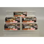 5 boxed 1980's Scalextric slot car models with Lights including C118 Ford Escort, C288 Porsche -