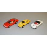 3 unboxed scarce French Scalextric slot car models including C1 Alpine Renault, C2 Matra Jet and C28