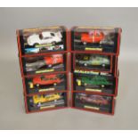 8 boxed Scalextric slot cars, which includes; #C.038 Mini Cooper Rojo, #C.407 Porsche 911 etc (8)