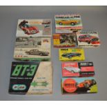9 car related Model Kits by various brands including; BT-3 by Atlas, 1964 XKE Jaguar Convertible,