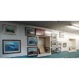 24 framed Railway related prints together with two frames containing Cigarette Cards and a small
