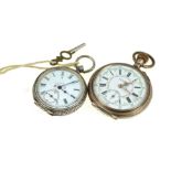 Two low grade silver pocket watches stamped 800, key & top-wind, working