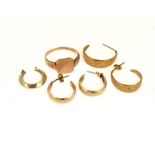 A bagged quantity of 9ct H/M assorted jewellery to include a signet ring & earrings, approx gross