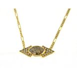 An 18ct yellow gold H/M diamond set pendant, the central set marquise cut diamond weighs approx 2.