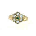 18ct Victorian emerald & pearl ring H/M Birmingham 1891, size N, approx gross weight 3gms