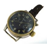 A rare gents German military Hanhart pilots wristwatch, with subsidiary dials for seconds & minutes,