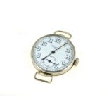 LONGINES - A circa 1915 First War nickel cased watch, approx 38mm, white dial is damaged with
