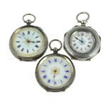 Three Victorian silver dress fob watches, two with clean enamel dials with no damage, all non-