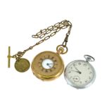 A gold plated & metal pocket watches, both non-working, for parts & spares