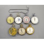 Seven pocket watches, chrome, metal etc, for spares or repairs