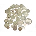 A bagged quantity of pre 47 silver coins approx gross weight 270gms, together with pre 20 silver