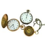 Three pocket watches all A/F,  key wind stamped 18k non-working, silver top-wind non-working & a