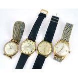 Four working mechanical gold plated gents wristwatches to include Oris Super, 27 jewelled Windsor,