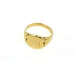 A 9ct H/M signet ring, wear to shoulders, engraving & H/M commensurate with wear, size V, approx 6.